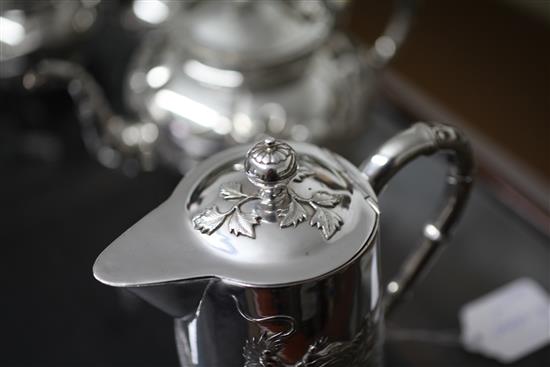A Chinese four piece silver tea set,